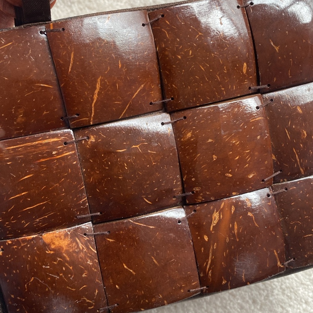 SALE | Handcrafted Coconut Shell Patchwork Handbag Purse Satchel Wooden Handles - Picture 17 of 17